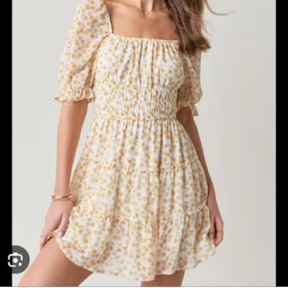 Altar'd State Tiered Yellow Floral Mini Dress